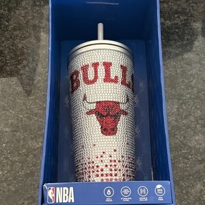 NBA Bulls Rhinestone Tumbler - Silver and Red